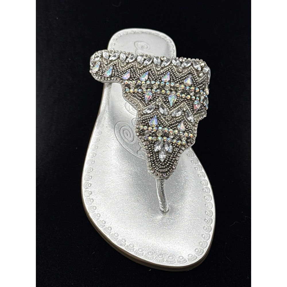 Naughty Monkey Loving U Silver Embellished Rhinestone Thong Sandals 9 - Picture 5 of 9